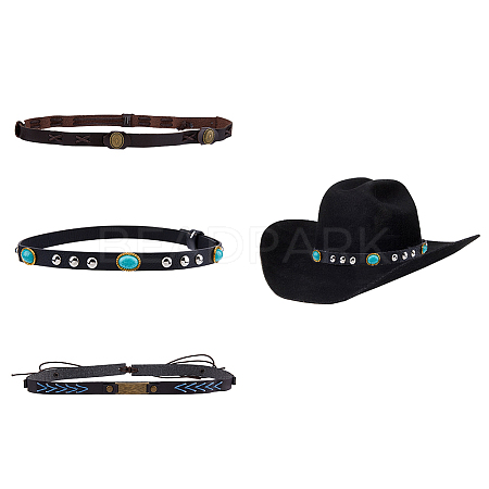 SUPERFINDINGS 3Pcs 3 Style Imitation Leather Southwestern Cowboy Hat Belt FIND-FH0006-60-1