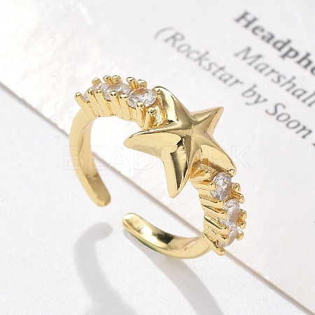Brass Micro Pave Clear Cubic Zirconia Cuff Finger Rings RJEW-C120-11G-1
