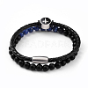 Unisex Leather Cord Bracelet and Stretch Bracelet Jewelry Sets BJEW-JB04786-4