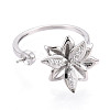 Flower Brass Micro Pave Clear Cubic Zirconia Cuff Ring Settings KK-T076-68P-2