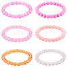 6Pcs 6 Styles 8mm Glass Round Beaded Stretch Bracelet Sets BJEW-TAC0023-3