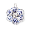 Handmade Blue and White Floral Printed Porcelain Bead Flower Pendants PALLOY-MZ01189-1