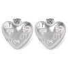 Heart Brass Micro Pave Clear Cubic Zirconia Stud Earrings EJEW-A034-06P-1