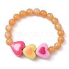 Imitation Cat Eye Resin Heart Beaded Stretch Bracelet for Kids BJEW-JB09569-3