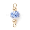 Handmade Flower Printed Porcelain Ceramic Round Links Connector Charms PALLOY-JF04451-02-3