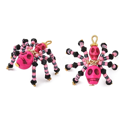 Halloween Theme Dyed Synthetic Turquoise & Glass Seed Beads Pendants PALLOY-MZ00774-01-1