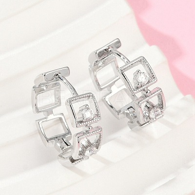 Brass Clear Cubic Zirconia Hoop Earrings EJEW-Q016-02P-1