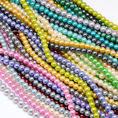 Eco-Friendly Dyed Glass Pearl Round Beads Strands HY-A002-8mm-RB-M-1