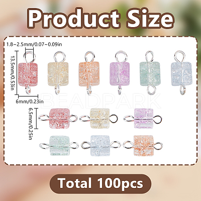 100Pcs Crackle Glass Cube Connectors Charms PALLOY-HY00066-1