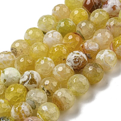 Faceted Natural Fire Crackle Agate Beads Strands G-F447-12mm-N02-1