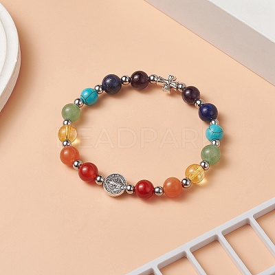 Natural & Synthetic Mixed Gemstone Beaded Stretch Bracelet BJEW-JB09257-1