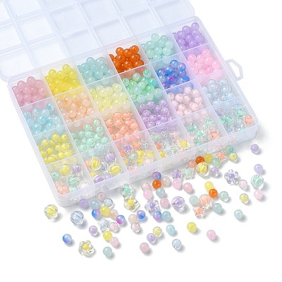 516Pcs 21 Style Acrylic Round Beads DIY-YW0008-09-1