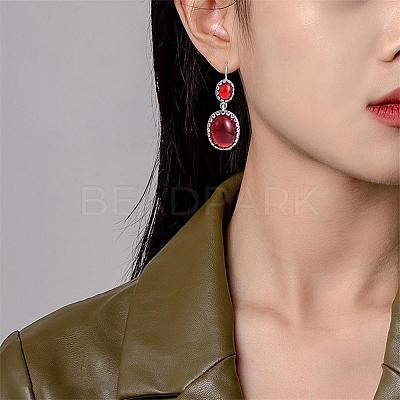Red Resin Oval Dangle Earrings JE1087A-1