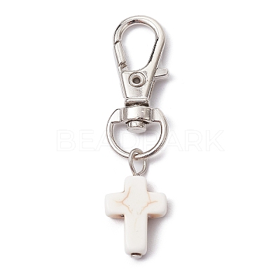 Synthetic Turquoise Cross Pendant Decorations HJEW-JM01531-02-1