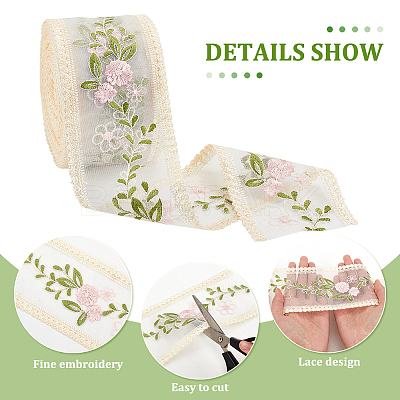 Polyester Embroidery Flower Lace Ribbons DIY-FG0004-74-1