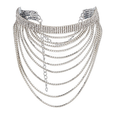 1Pc Brass Rhinestone Cup Chains Multi Layered Necklace NJEW-FG0001-12-1