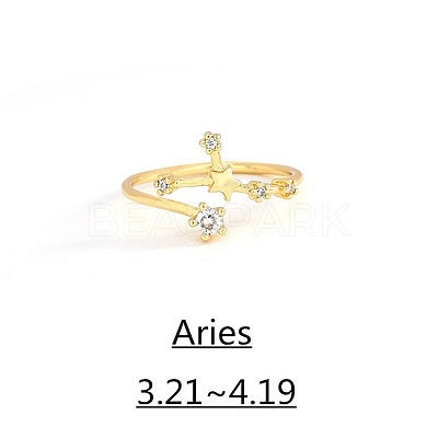 Twelve Constellation Brass Micro Pave Clear Cubic Zirconia Cuff Rings FS-WG8E359-08-1