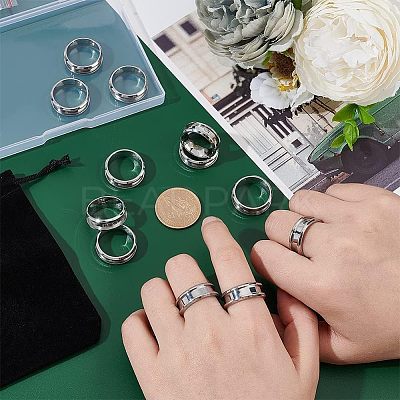 12Pcs Stainless Steel Grooved Finger Ring Settings STAS-UN0038-94B-1