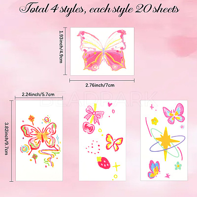 80 Sheets 4 Styles Butterfly Pattern Body Art Tattoos AJEW-SP0002-79-1