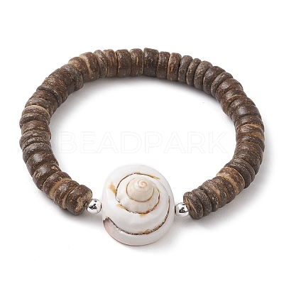 Natural Coconut Rondelle Beaded Stretch Bracelets BJEW-JB10250-02-1