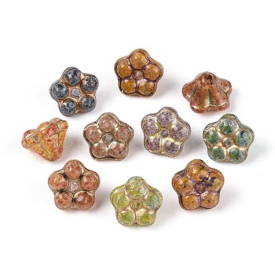 Picasso Baking Paint & Golden Metal Enlaced Glass Beads DGLA-T004-62M-1