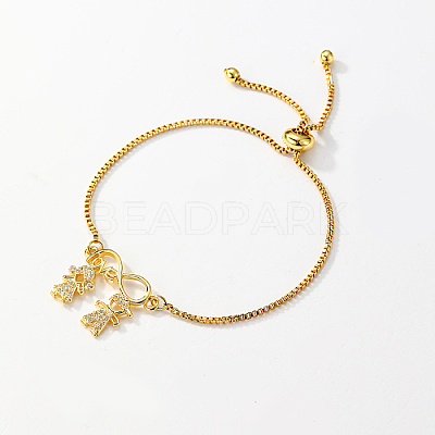 Brass Micro Pave Cubic Zirconia Box Chain Slider Bracelets GJ5642-1