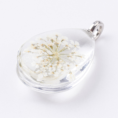 Glass Dried Flower Pendants GLAA-K018-E-1