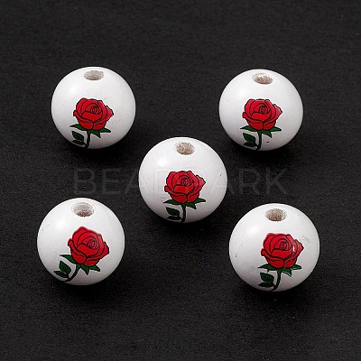 Printed Natural Wood European Beads LS-WOOD-C015-03A-1