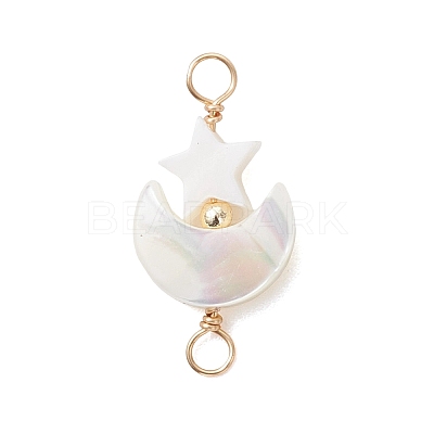 Natural Freshwater Shell Moon with Star Links Connector Charms PALLOY-JF05182-1