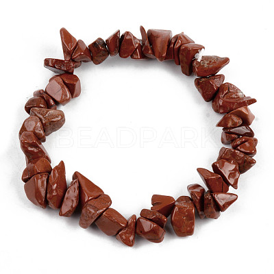 Unisex Chip Natural Red Jasper Beaded Stretch Bracelets BJEW-S143-17-1