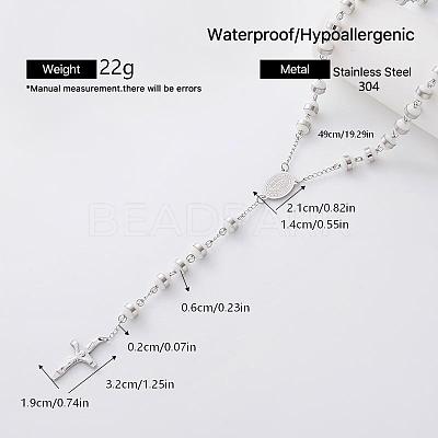 Vintage 304 Stainless Steel Column Rosary Bead Necklaces VY6657-1-1