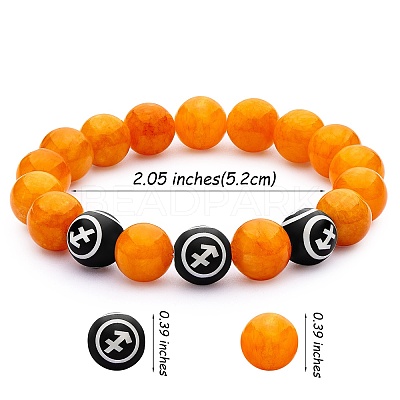 Dark Orange Natural Yellow Jade Round Beaded Stretch Bracelet BJEW-SW00077-07-1