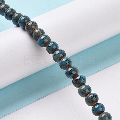 Handmade Fancy Antique Glazed Porcelain Ceramic Round Beads Strands PORC-L019-6mm-11-1