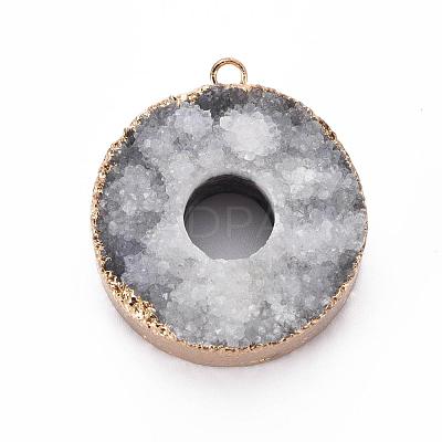 Edge Golden Plated Natural Druzy Agate Pendants G-S359-185-1