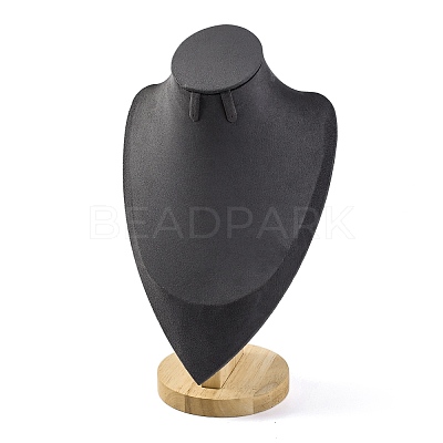 Bust Shaped Microfiber & Wood Jewelry Necklace & Earrings Display Stands NDIS-H042-01C-02-1