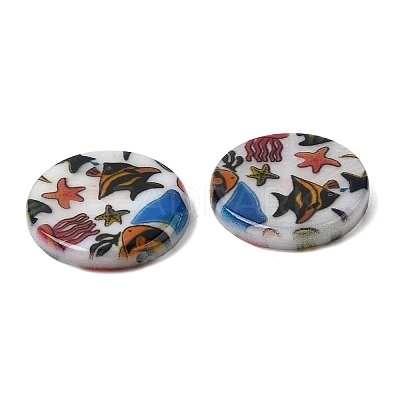 Ocean Printed Natural Freshwater Shell Flat Round Beads SHEL-A006-13C-1