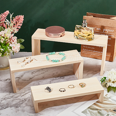 3-Tier Rectangle Wood Jewelry Display Risers ODIS-WH0038-06-1