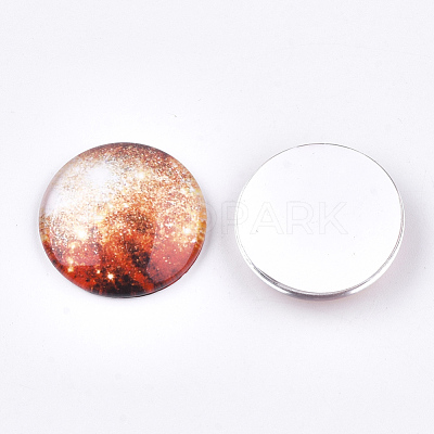 Starry Sky Pattern Printed Glass Cabochons X-GGLA-N004-25mm-D71-1
