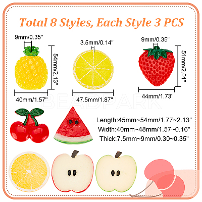 24Pcs 8 Styles Fruit Theme Plastic Cabochons KY-GA0001-25-1