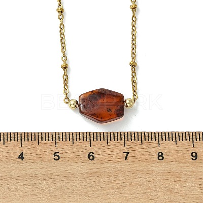 Gradient Color Natural Amber Nuggets Bead Pendant 304 Stainless Steel Satellite Chain Necklaces for Women NJEW-JN06063-1
