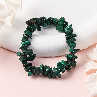 Unisex Chip Natural Malachite Beaded Stretch Bracelets BJEW-S143-34-1