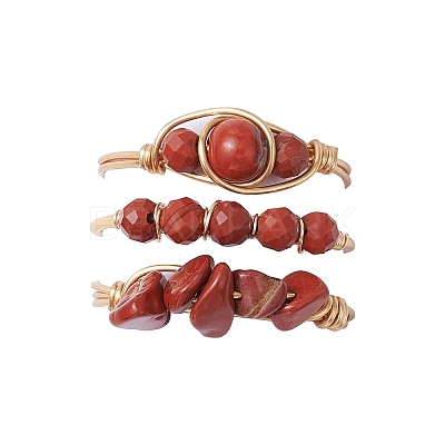 3Pcs Natural Red Jasper Bead Finger Ring RJEW-JR00855-05-1