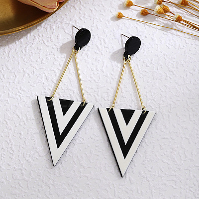 Acrylic Stripe Dangle Stud Earrings FS-WG5637F-01-1