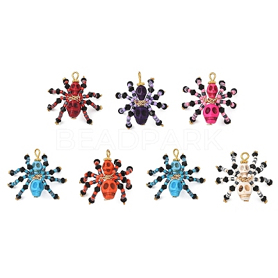 Halloween Theme Dyed Synthetic Turquoise & Glass Seed Beads Pendants PALLOY-MZ00774-1