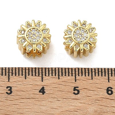 Flower Brass Micro Pave Clear Cubic Zirconia European Beads KK-D229-05G-1