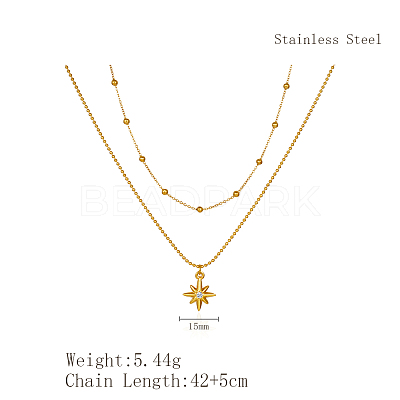 Stainless Steel Pave Clear Cubic Zirconia Star Pendant Double Layer Necklaces for Women's Daily Wear HB1579-2-1