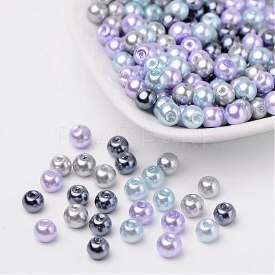 Silver-Grey Mix Pearlized Glass Pearl Beads HY-X006-6mm-13-1