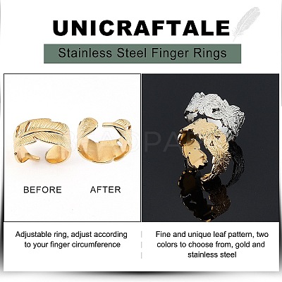4Pcs 4 Style Ion Plating(IP) 304 Stainless Steel Cuff Rings STAS-UN0032-84-1