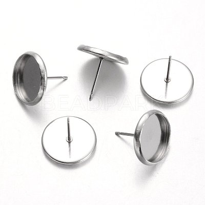 Tarnish Resistant Flat Round 304 Stainless Steel Stud Earring Settings STAS-M227-12mm-1