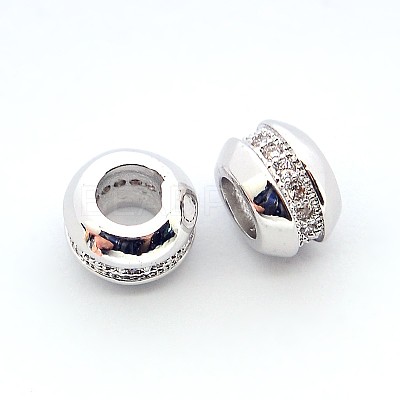 Brass Micro Pave Cubic Zirconia Rondelle Beads ZIRC-N002-19M-1